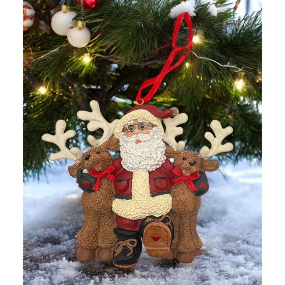 Vintage Kurt S Adler Holly Dearies Santa & Reindeer Christmas Tree Ornament - Picture 1 of 8